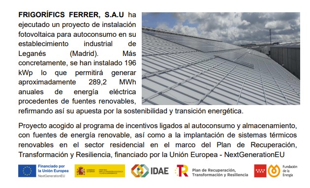 FRIGORÍFICS FERRER, S.A.U ha ejecutado un proyecto de instalación fotovoltaica